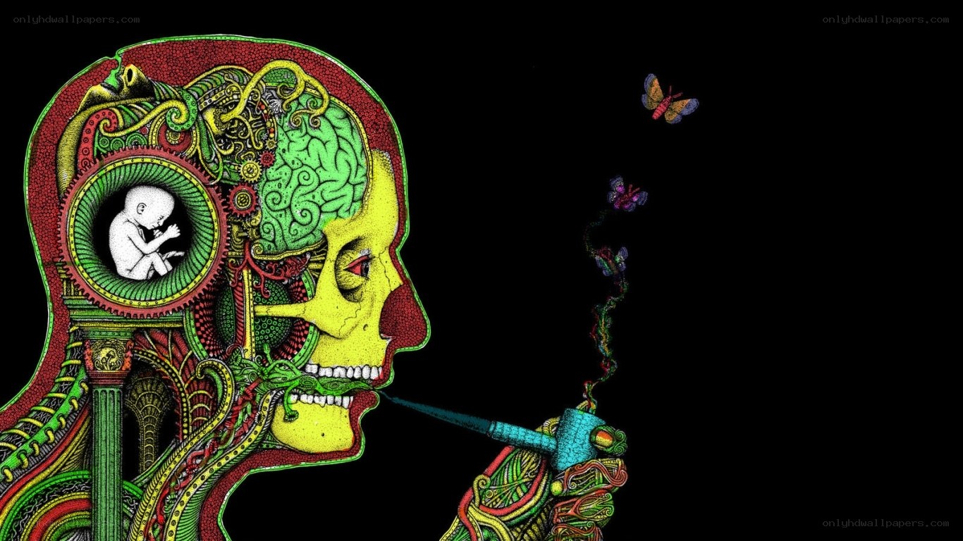 psychedelic skull with baby