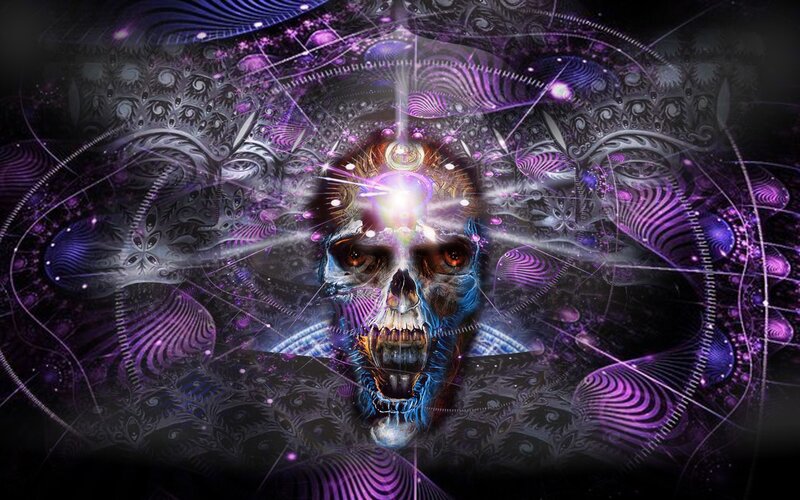 psychedelic skull with energy