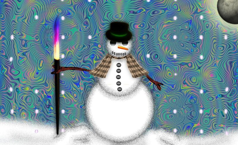 Psychedelic snowman with torch