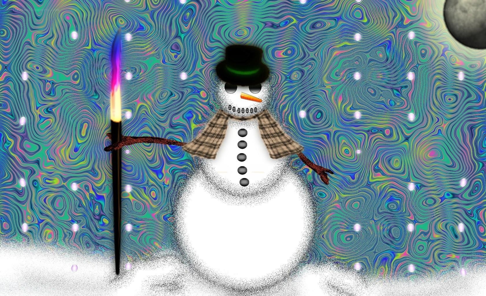 Psychedelic snowman with torch