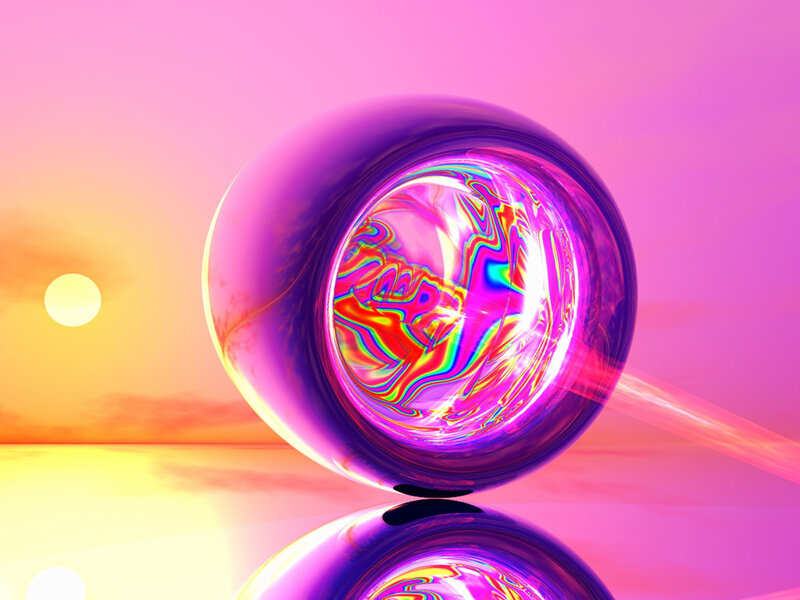 Psychedelic sphere at sunset