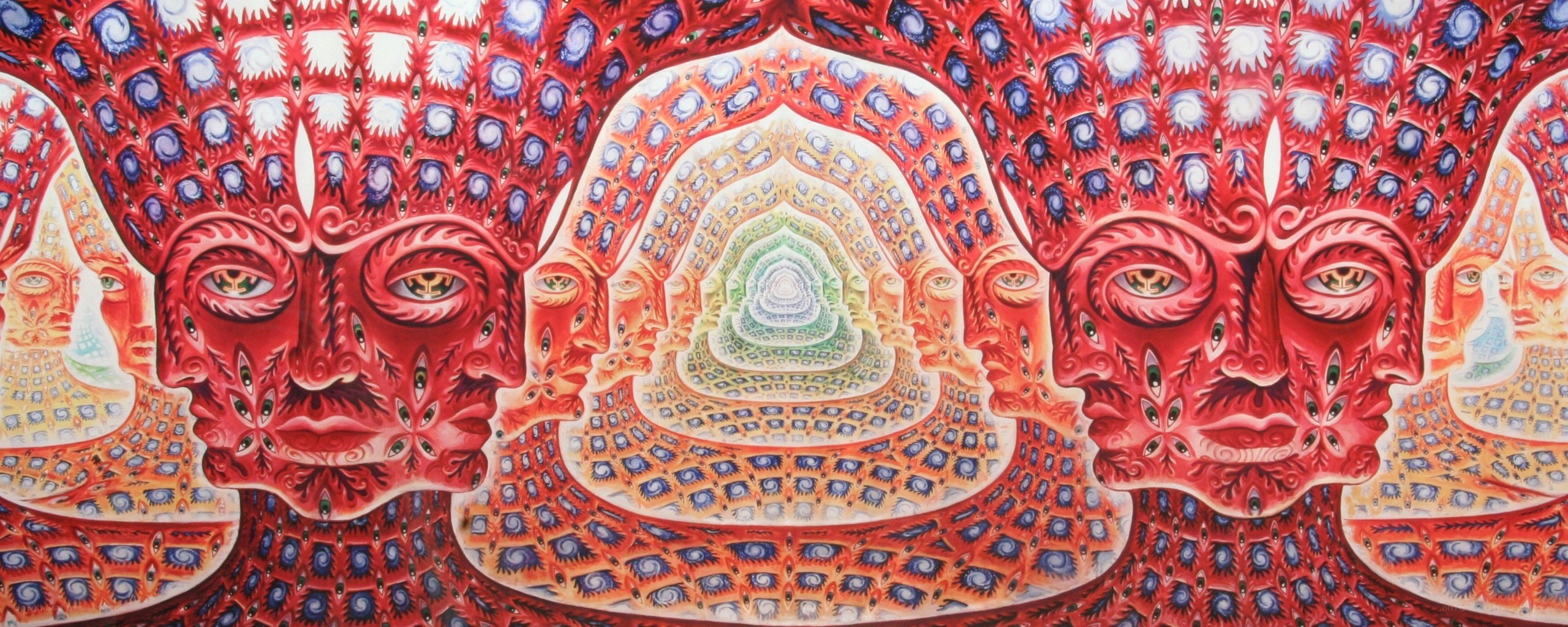 Psychedelic tunnel with red faces