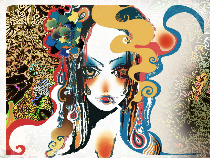 psychedelic woman with cigarette