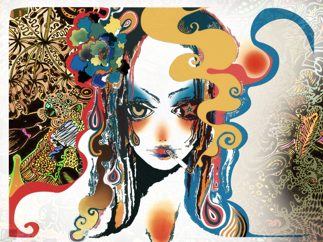 psychedelic woman with cigarette