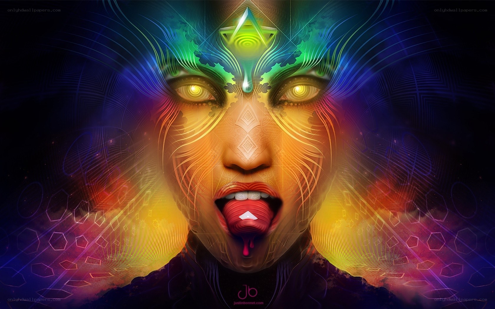 Psychedelic woman with glowing eyes