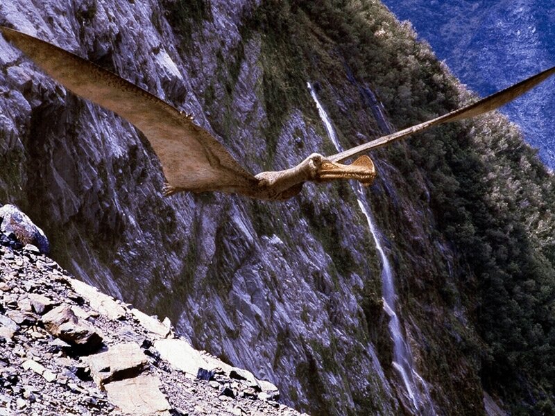 Pteranodon flying over a cliff