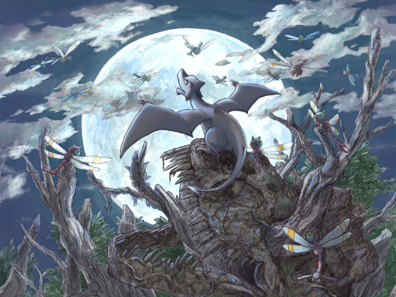 Pteranodon on a tree at night