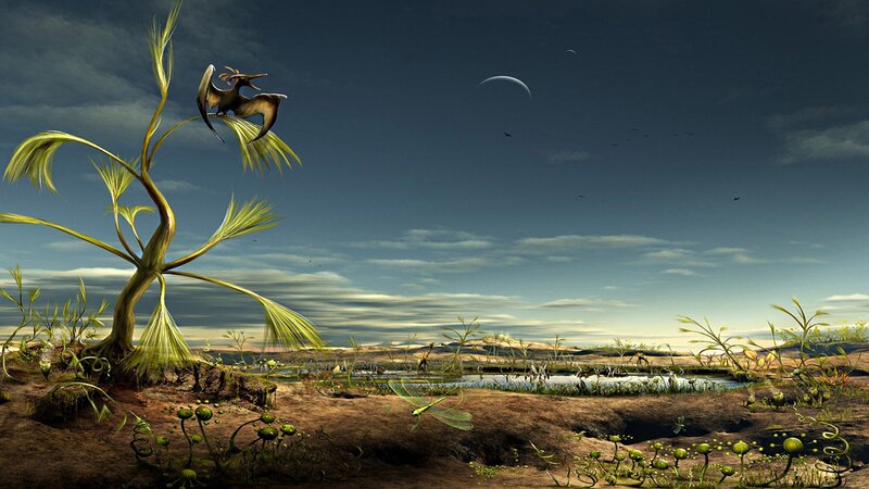 Pterodactyl on Plant — Green, Dramatic