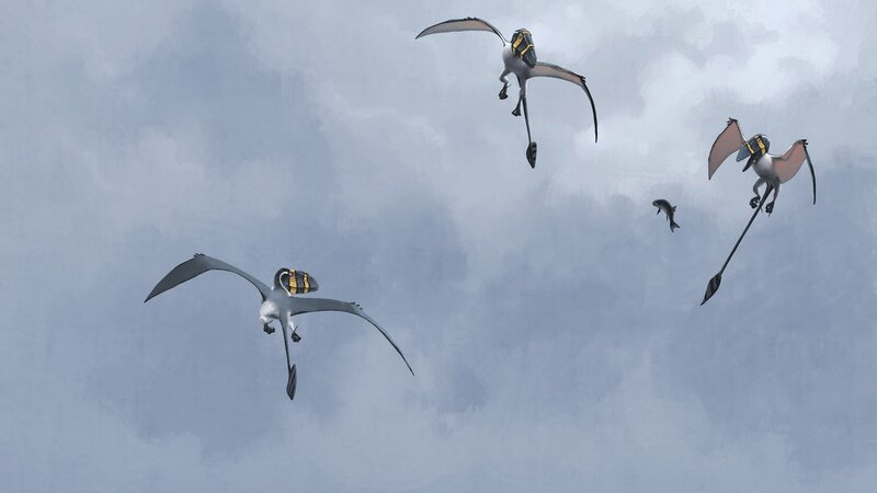Pterodactyls Flying — Gray