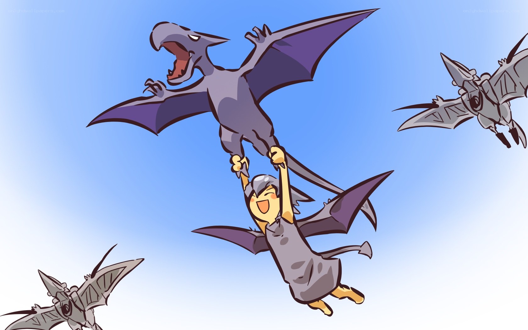 Pterodactyls flying with rider