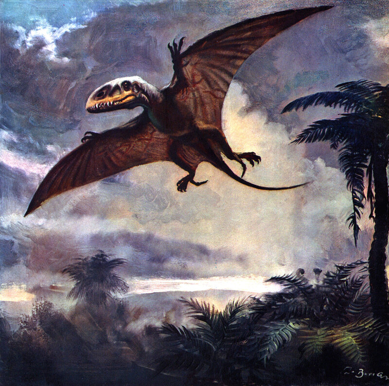 Pterosaur in prehistoric sky