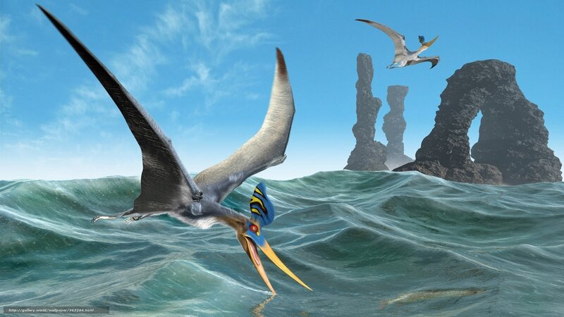 Pterosaurs flying over the ocean