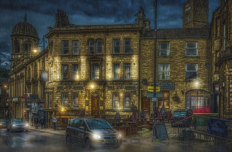 Pub on a Rainy Street