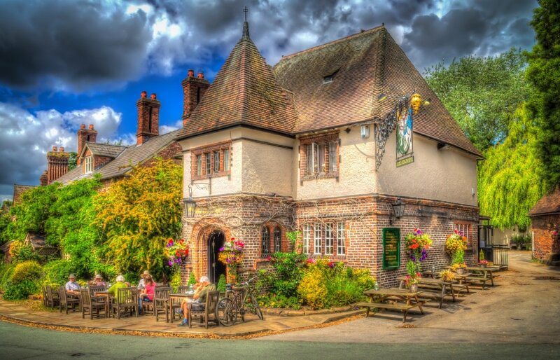 Pub with Outdoor Seating — Green, Dramatic