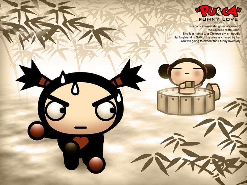 Pucca and Garu in a bamboo grove