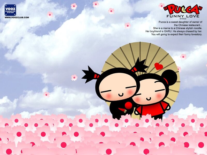 Pucca and Garu in a flower field
