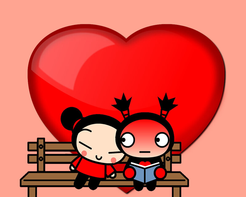 Pucca and Pucca on a bench