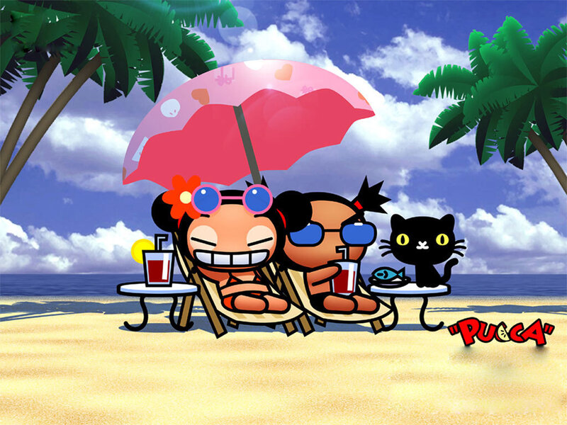 Pucca characters at the beach