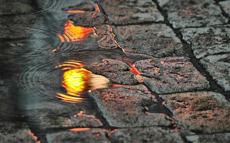 Puddle Reflecting Fire