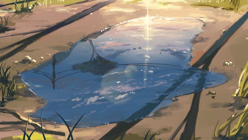 Puddle Reflecting Sky — Blue, Serene, Afternoon