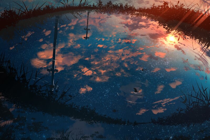 Puddle Reflecting Sky — Blue, Serene