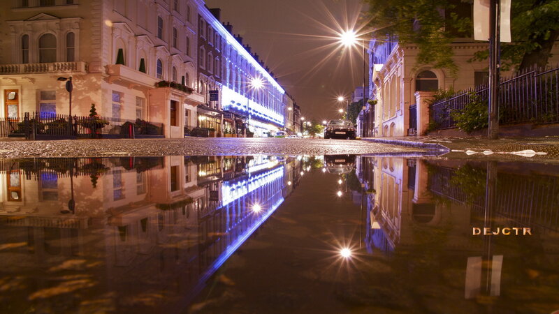 Puddle Reflecting Street Lights
