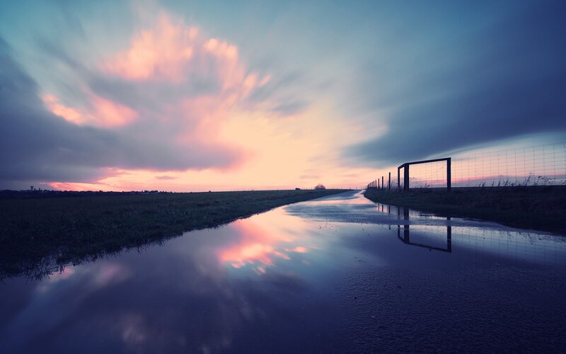 Puddle Reflecting Sunset — Blue, Dramatic
