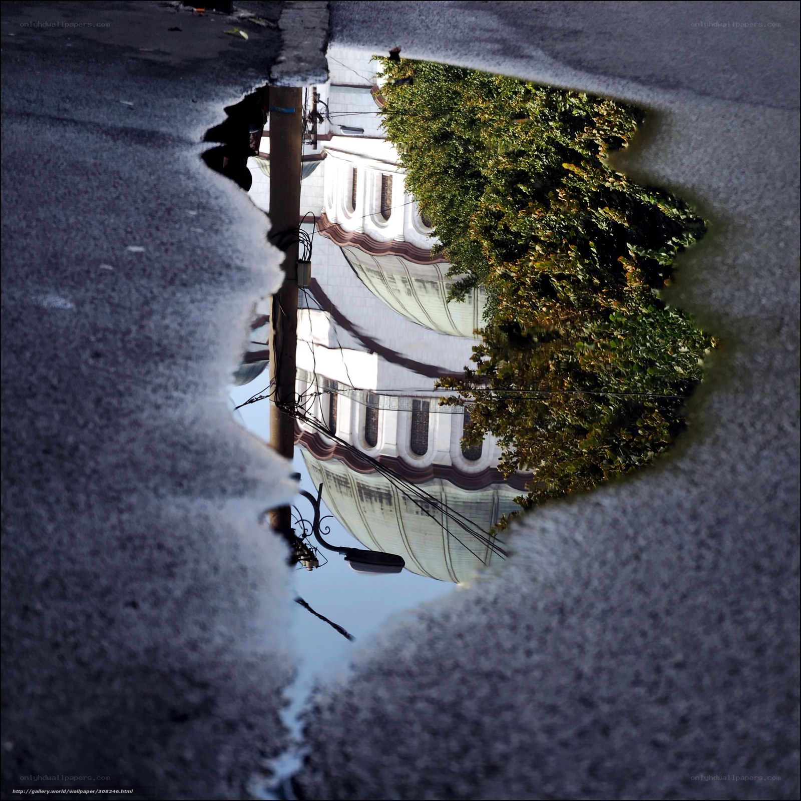 Puddle reflection of church
