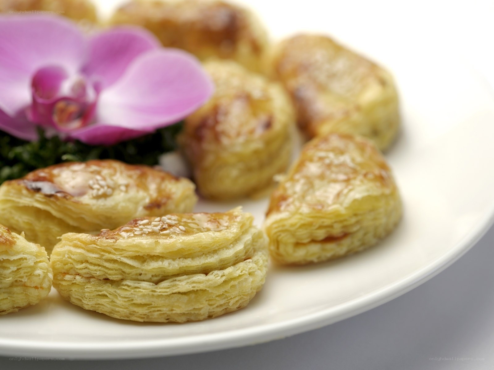 Puff pastry with orchid