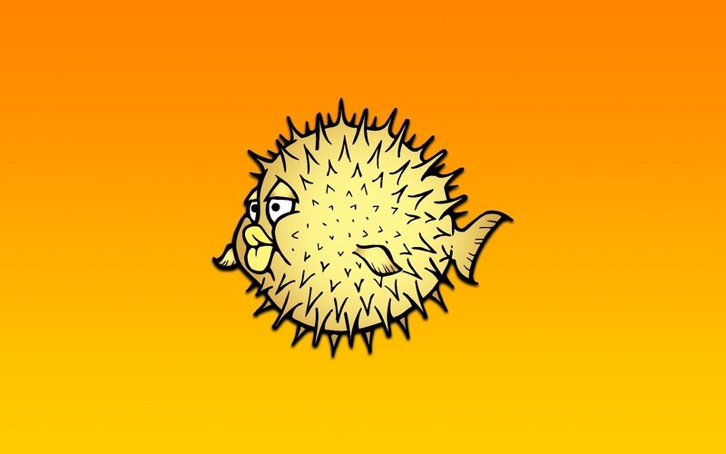 Puffer Fish Cartoon — Orange, Playful, Illustration, Spines