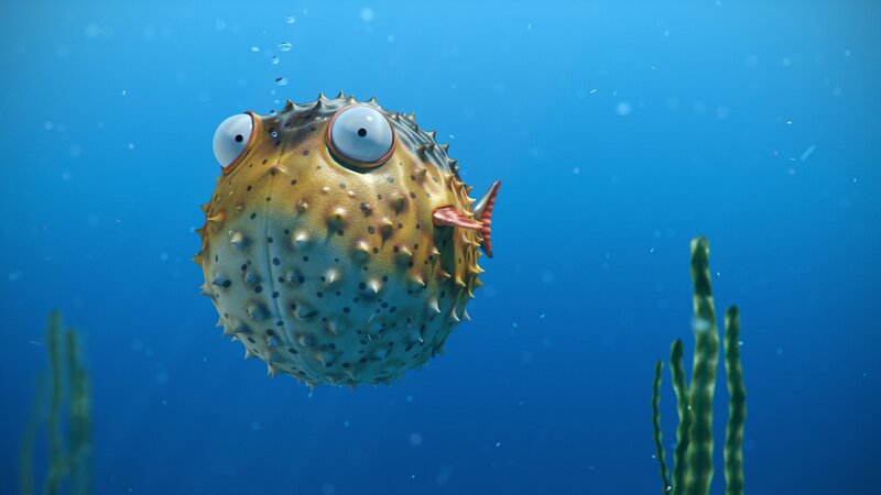 Puffer Fish Underwater — Blue, Serene, 3d Render