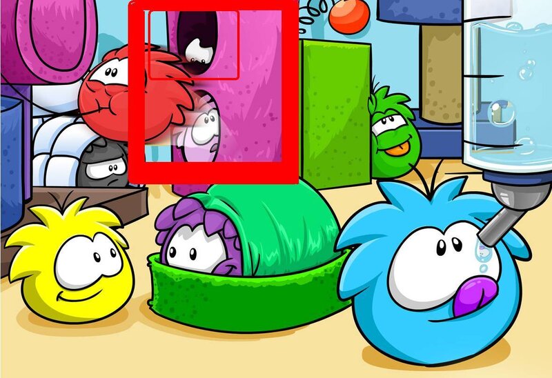 Puffle characters in a room