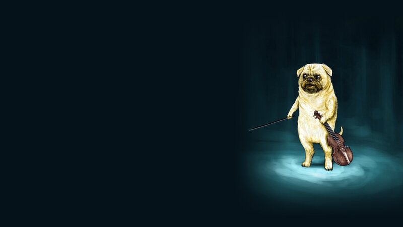 Pug Playing Violin — Dark Blue