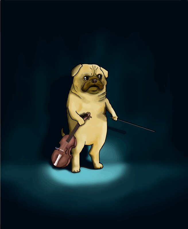 Pug Playing Violin — Yellow