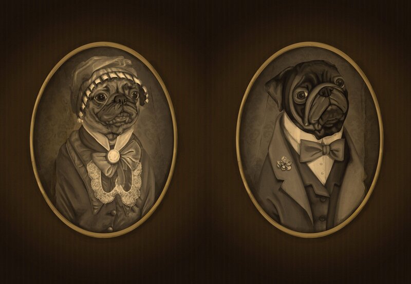 Pug portraits in formal wear