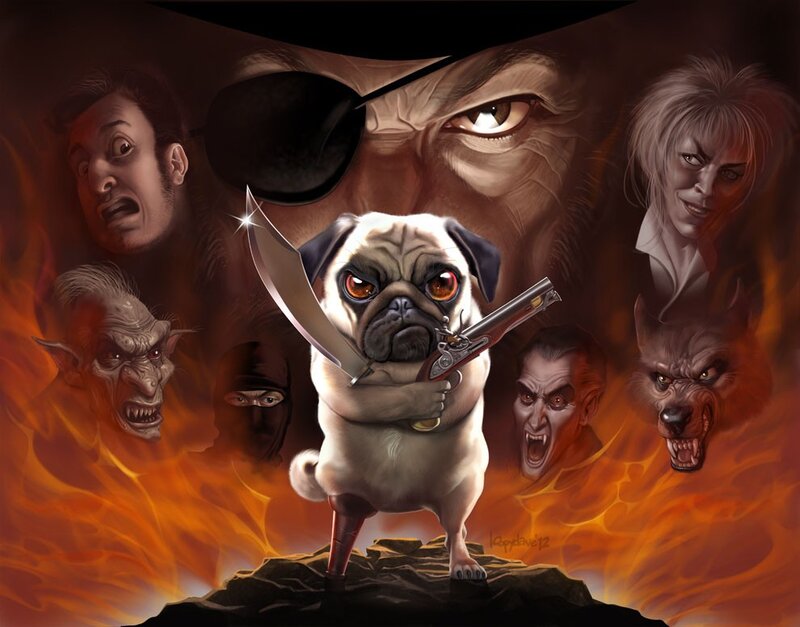 pug warrior with weapons
