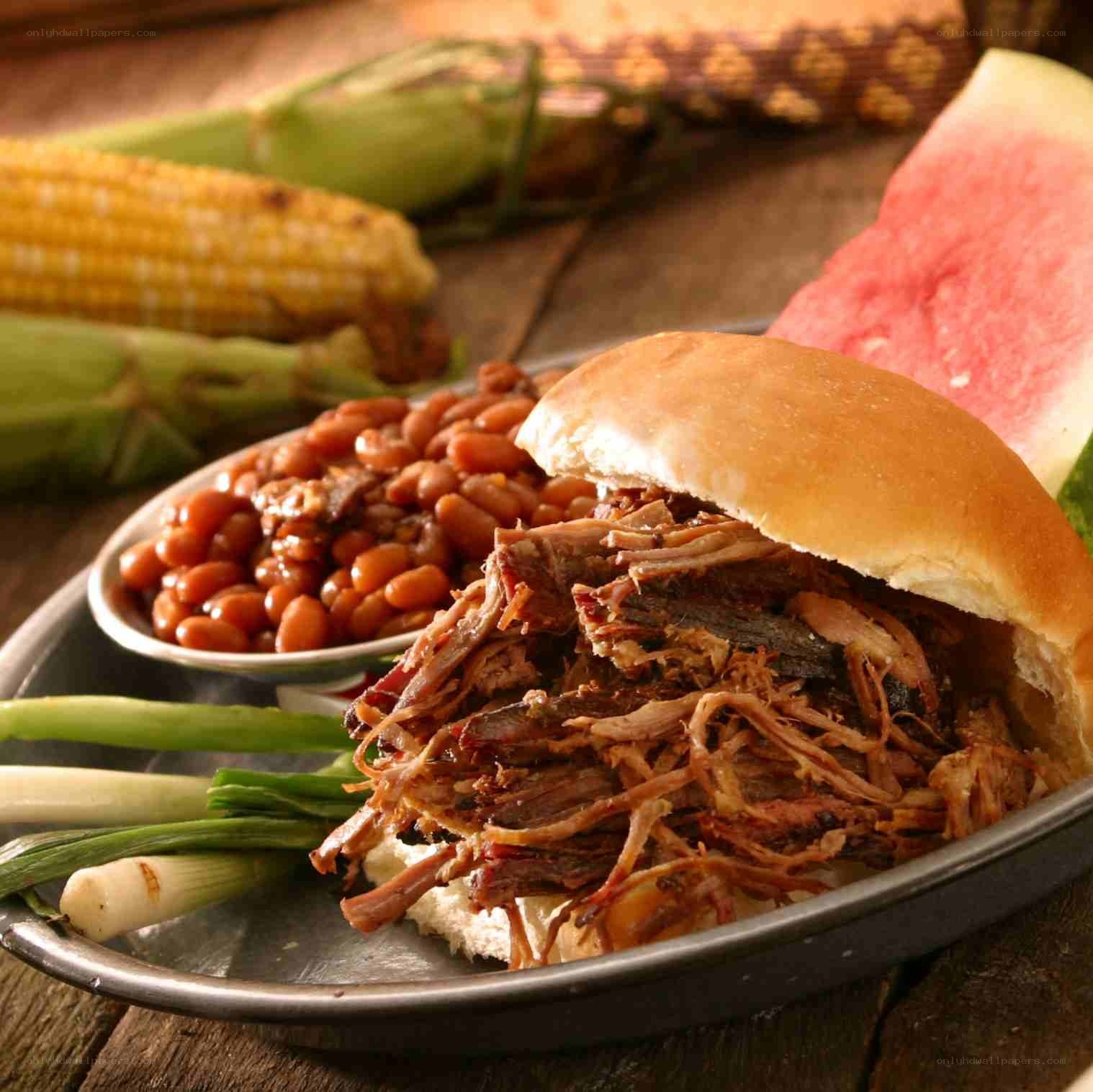pulled pork sandwich with beans