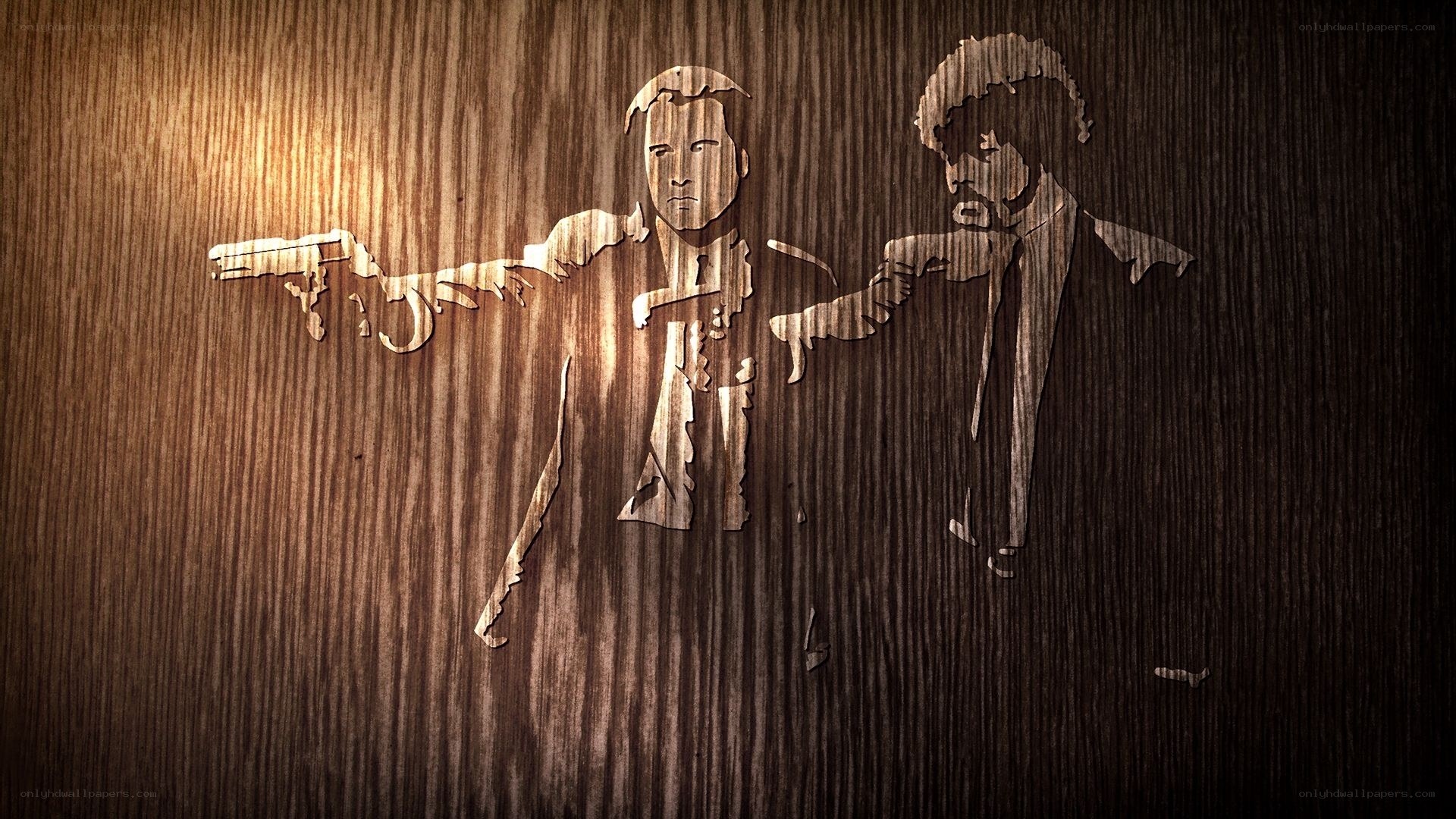 Pulp Fiction characters wood carving