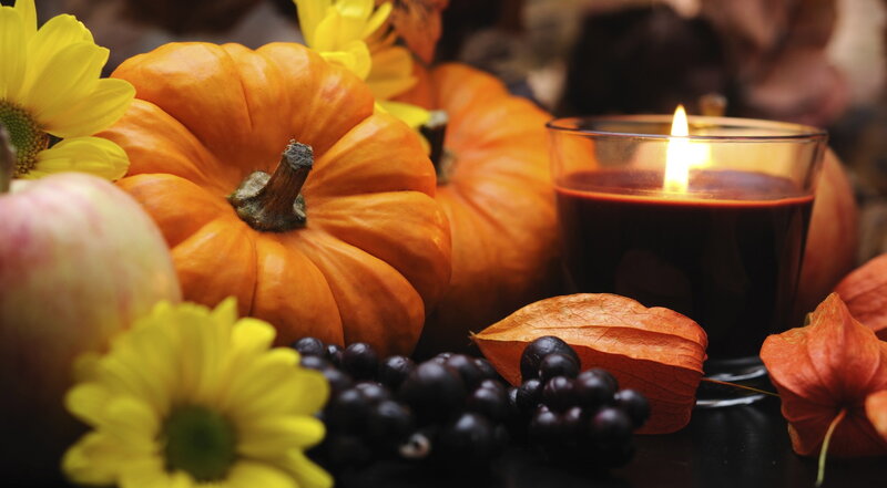 Pumpkin and Candle Arrangement — Orange