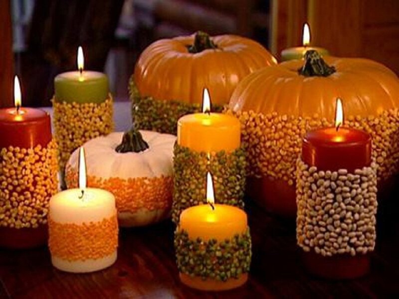 Pumpkin and Candle Display — Orange