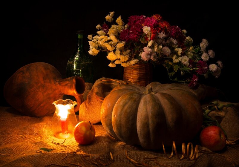 Pumpkin and Flowers — Brown, Dramatic