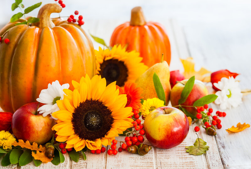 Pumpkin and Fruit Arrangement — Yellow