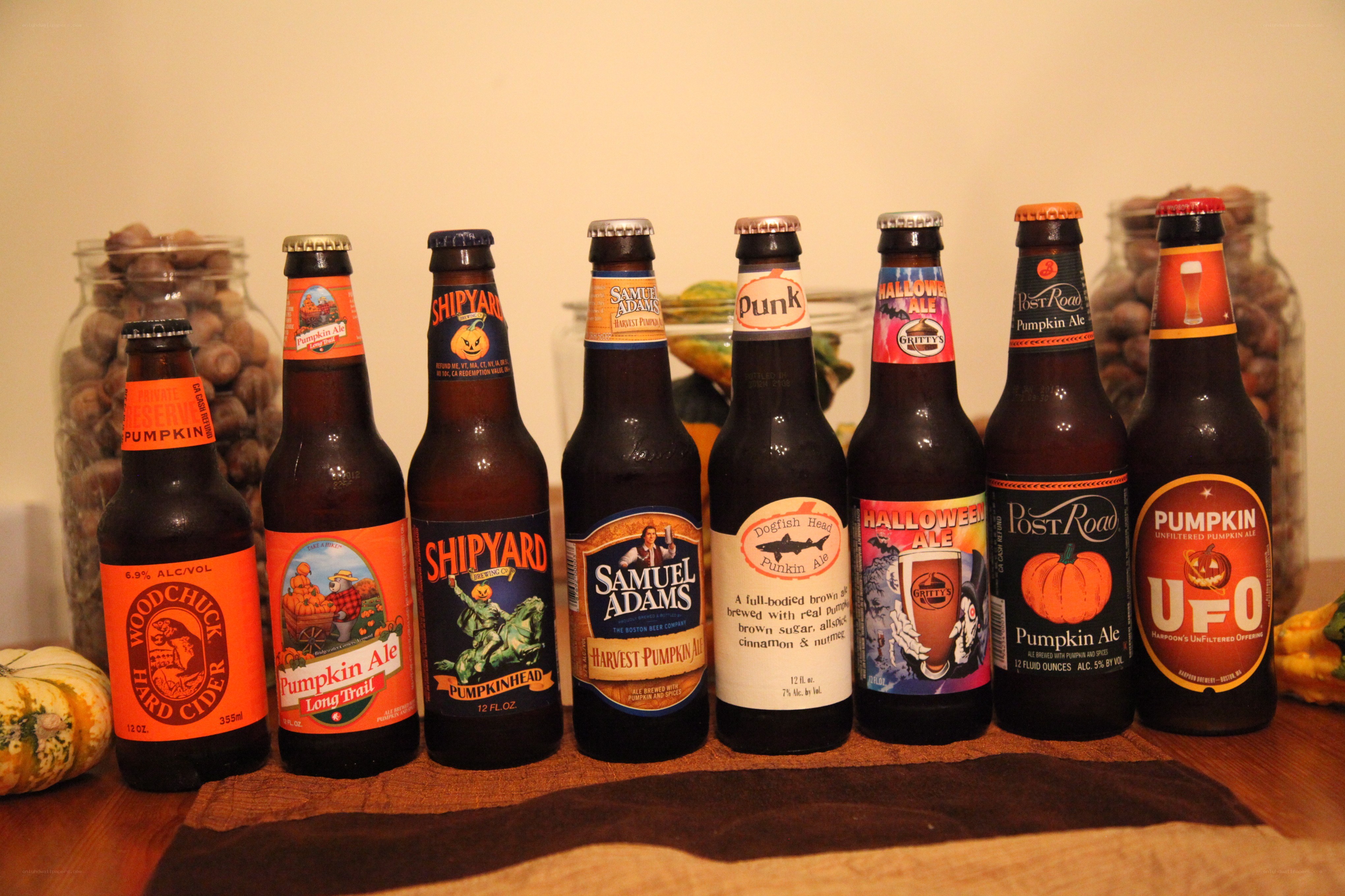 pumpkin beers in a row