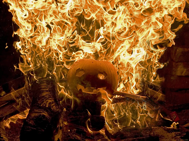 Pumpkin burning in a fire