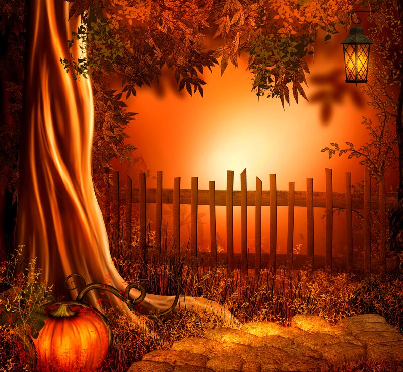 Pumpkin by Tree at Dusk