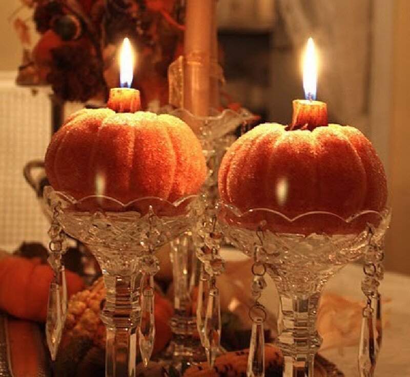 Pumpkin Candles in Glass Holders