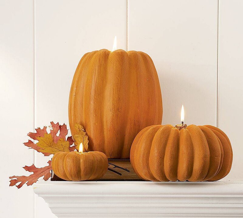Pumpkin Candles on Mantle