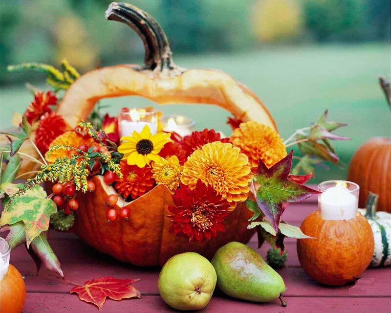 Pumpkin Centerpiece with Flowers