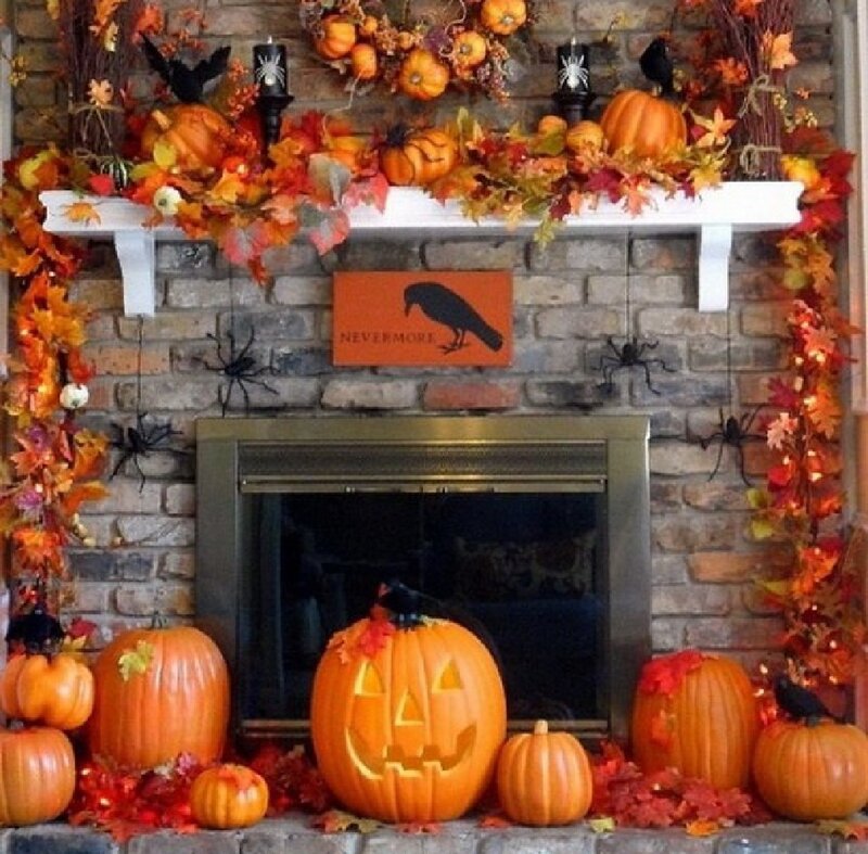 Pumpkin-decorated Fireplace