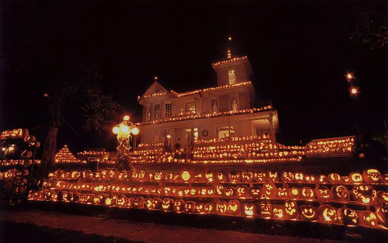 Pumpkin Display at Night